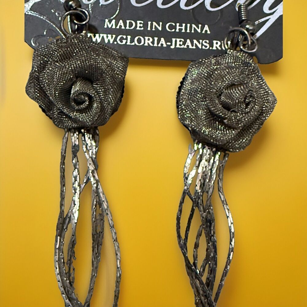 Vintage Gloria Jeans "Aigul" Metallic Mesh Rose Tassel Earrings